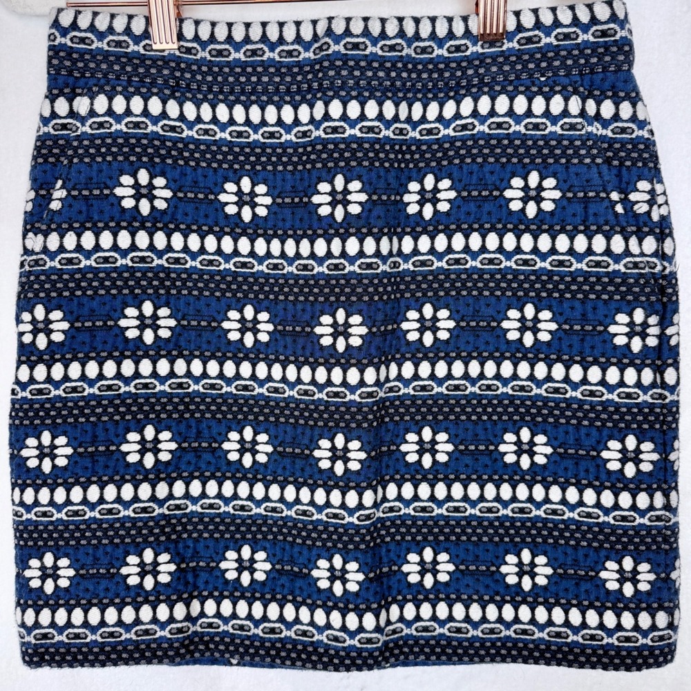J Crew Blue White Woven Jacquard Floral Mini Skirt Preppy‎ Coastal Womens 2